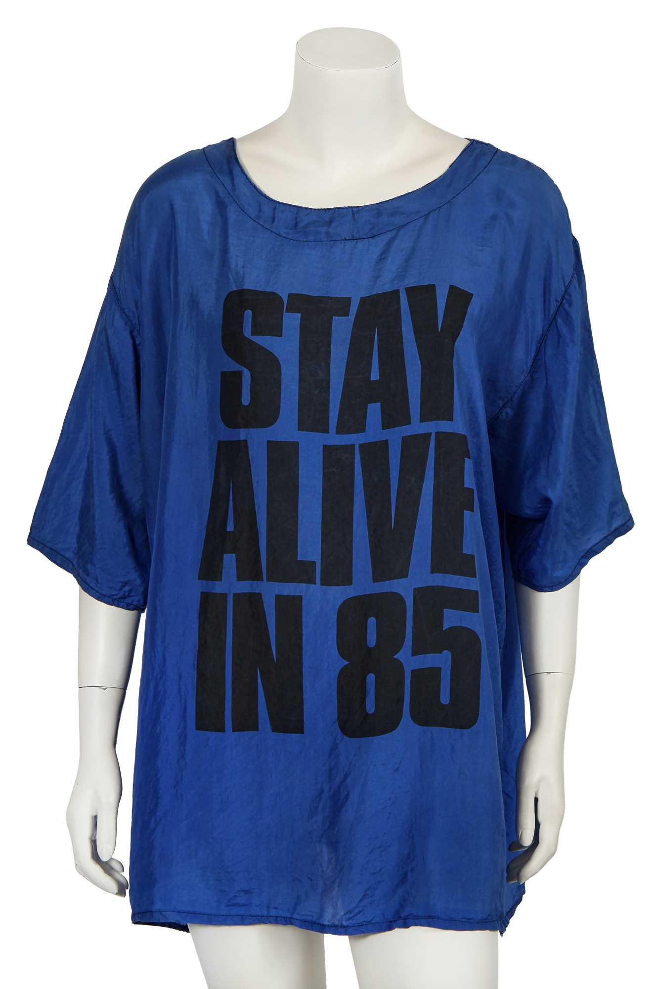 Lot 526 - A Katharine Hamnett 'Stay Alive in 85' silk T-shirt, 1984