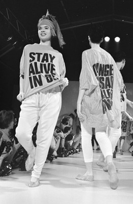 Lot 526 - A Katharine Hamnett 'Stay Alive in 85' silk T-shirt, 1984