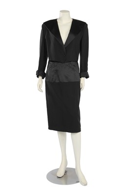 Lot 455 - A Claude Montana black ottoman and satin suit, late 1980s