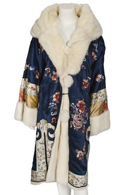 Lot 810 - An embroidered satin fur-lined coat, Chinese for the European market, late 1920s-early 1930s