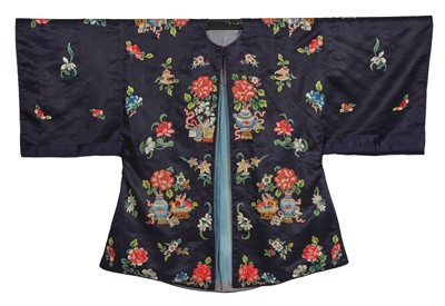 Lot 807 - An embroidered blue satin robe, waitao, Chinese, circa 1900