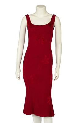 Lot 173 - A John Galliano scarlet damask crêpe evening gown, 'Techno Romance' collection, Autumn-Winter 2001-02