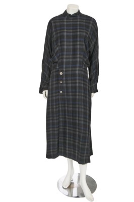 Lot 454 - A Comme des Garçons blue and dark grey checked rayon dress, ‘Young Chic, No Shoulder’ collection, Spring-Summer 1987