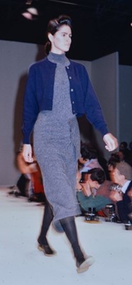 Lot 454 - A Comme des Garçons blue and dark grey checked rayon dress, ‘Young Chic, No Shoulder’ collection, Spring-Summer 1987