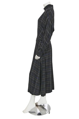 Lot 454 - A Comme des Garçons blue and dark grey checked rayon dress, ‘Young Chic, No Shoulder’ collection, Spring-Summer 1987