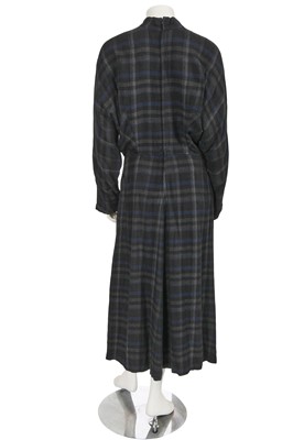 Lot 454 - A Comme des Garçons blue and dark grey checked rayon dress, ‘Young Chic, No Shoulder’ collection, Spring-Summer 1987