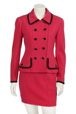 Lot 2 - A Chanel by Karl Lagerfeld fuchsia bouclé wool suit, 'Nouvelle Rapper (Hip Hop)' collection, Autumn-Winter 1991-92