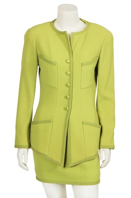 Lot 38 - A Chanel by Karl Lagerfeld lime green wool-crêpe suit, 'A Visit to the Enchanted Forest' collection, Spring-Summer 1992