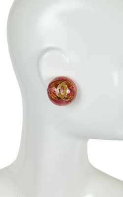 Lot 28 - A pair of Chanel by Karl Lagerfeld domed resin earrings, 'Nouvelle Rapper (Hip Hop)' collection, Autumn-Winter 1991-92