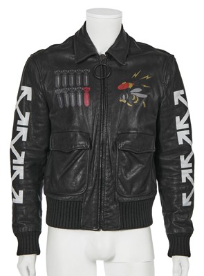 Lot 4 - An early Off-White by Virgil Abloh men's printed black leather jacket, 2013