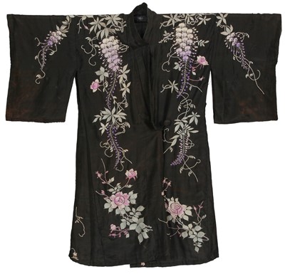 Lot 773 - An embroidered black silk kimono, Japanese, early 20th century