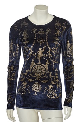 Lot 359 - A Vivienne Westwood boulle-stencilled navy velvet top, 'Portrait' collection, Autumn-Winter 1990-91