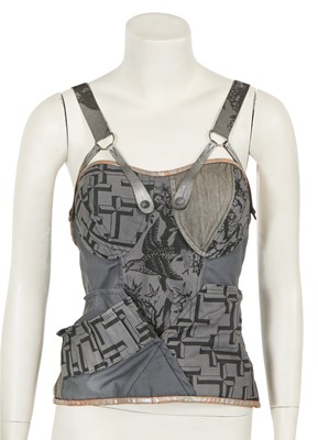 Lot 534 - A Sue Clowes printed gabardine and leather corset, 1984