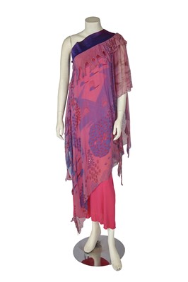 Lot 574 - A Zandra Rhodes printed chiffon dress, 'Uluru'/Ayers Rock collection, Autumn-Winter 1974-75