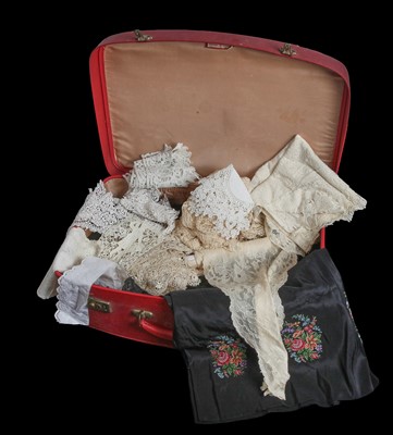 Lot 749 - A general group of lace, shawls, Maltese lace, and dressmaking fabric, mainly early 20th century