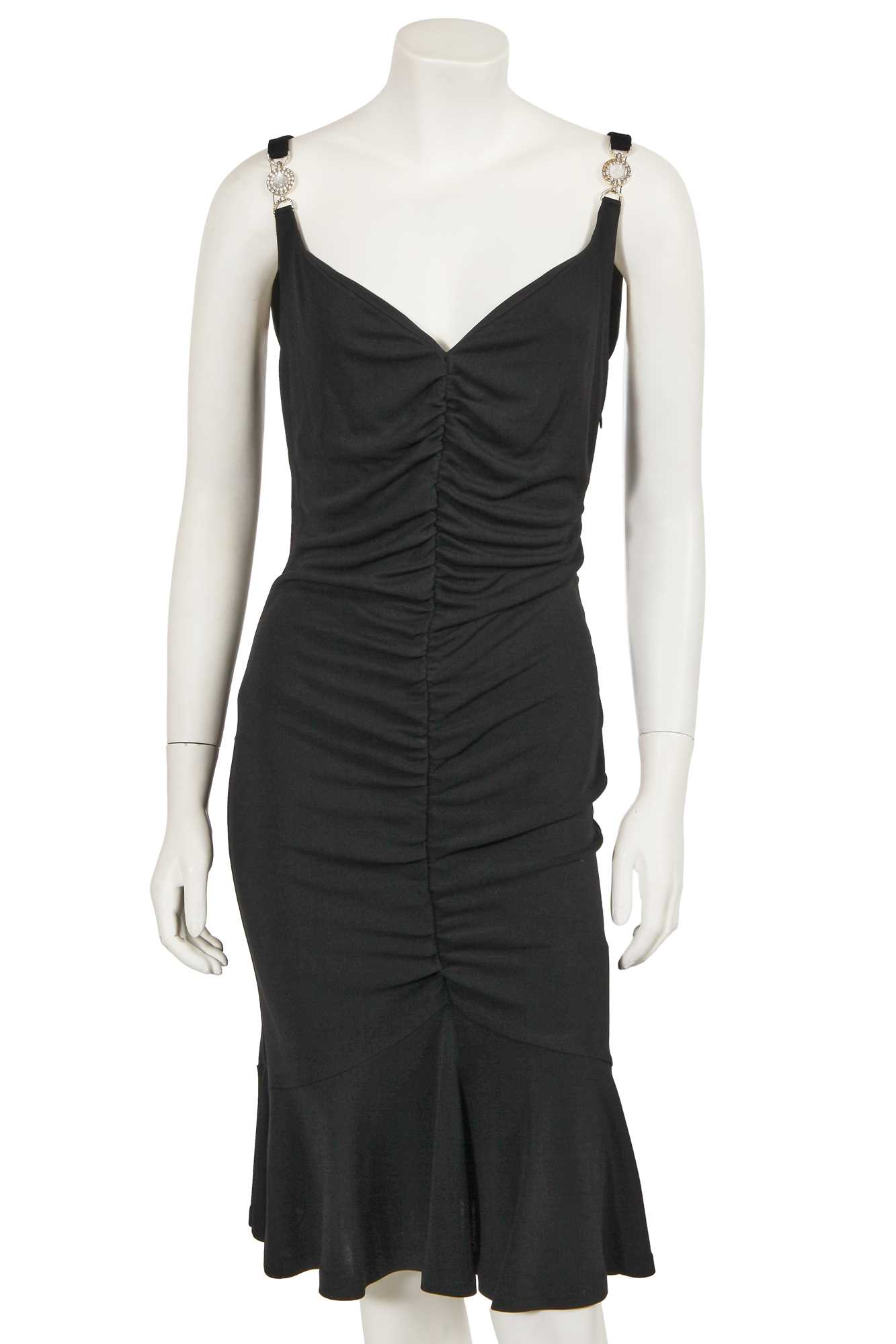 Lot 147 - A Donatella Versace ruched black rayon midi dress, 2010s