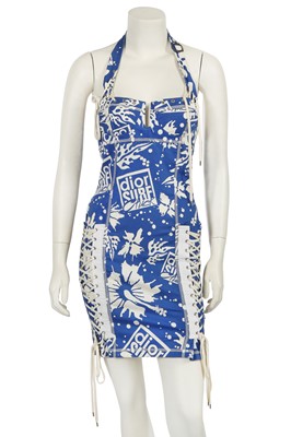 Lot 262 - A Christian Dior by John Galliano printed blue cotton 'Surf Chic' mini dress, 'Homage to Marlene Dietrich' collection, Spring-Summer 2004