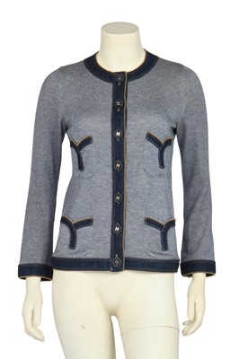 Lot 18 - A Chanel by Karl Lagerfeld blue cotton-blend cardigan, Spring-Summer 2007