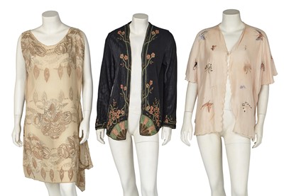 Lot 694 - A brocaded chiffon cocktail dress, circa 1928 and other items