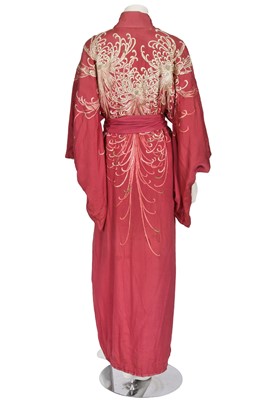 Lot 678 - A fine embroidered rose silk kimono, 1930s