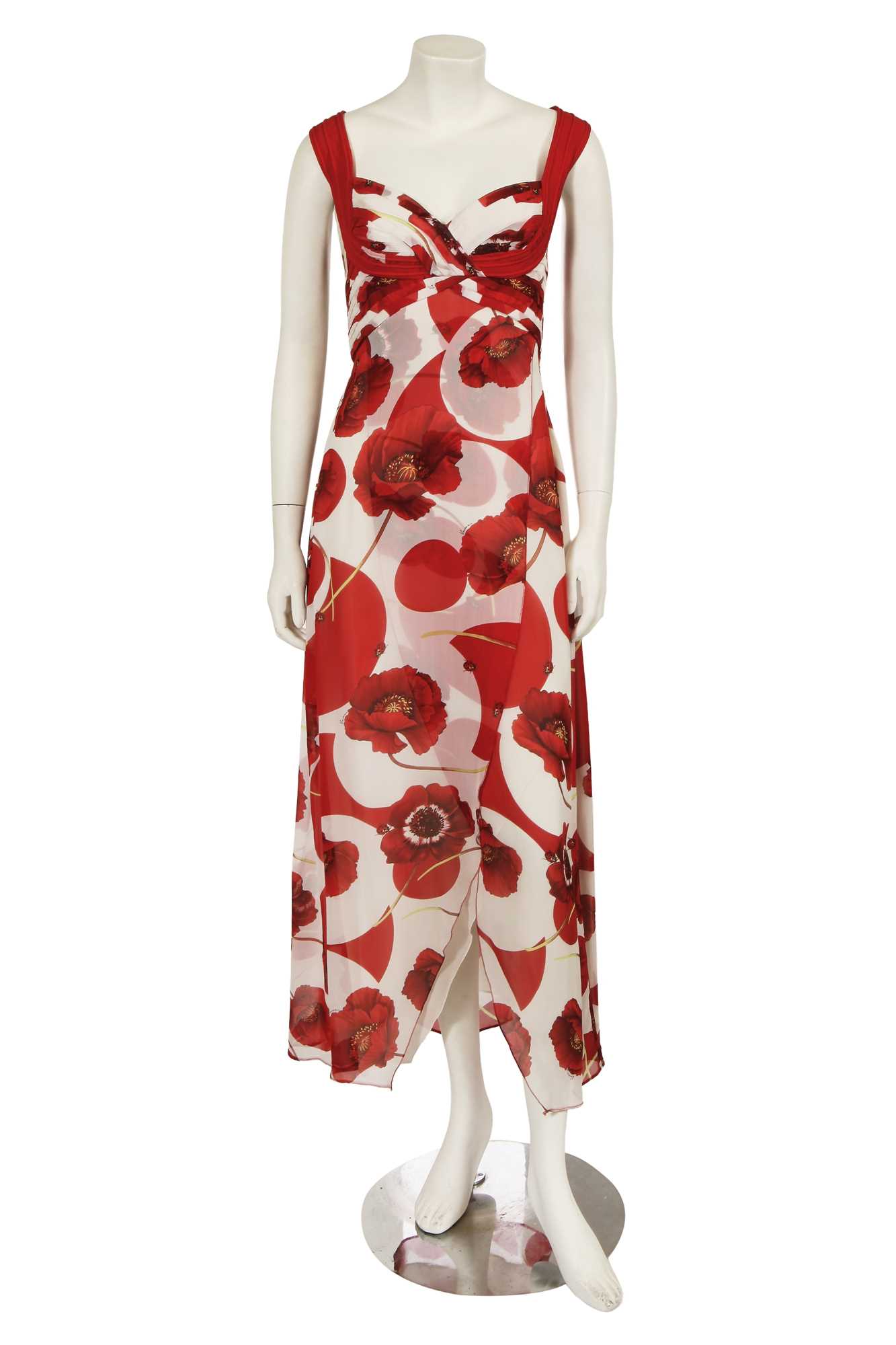 Lot 228 - A Donatella Versace white and red printed crêpe georgette dress, Cruise 2007