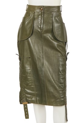 Lot 233 - A Christian Dior by John Galliano olive green lambskin leather skirt, 'Fetish and Japan' collection, Autumn-Winter 2003-04