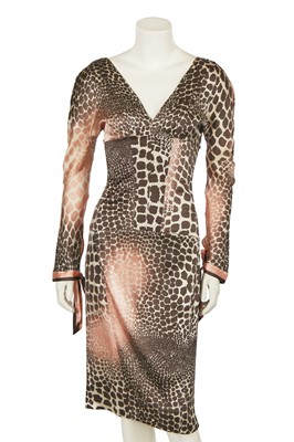 Lot 153 - A Roberto Cavalli pink and brown giraffe print silk dress, Spring-Summer 2004