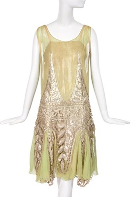 Lot 514 - A seafoam-green chiffon and silver lamé flapper dress, circa 1926