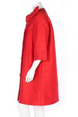 Lot 193 - A Christian Dior couture red slubbed silk coat,...