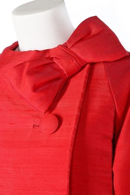 Lot 193 - A Christian Dior couture red slubbed silk coat,...