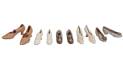 Lot 711 - Five pairs of shoes, late 19th-early 20th century
