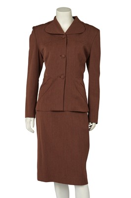 Lot 665 - A Gilbert Adrian brown and red striped Samek wool suit, 1940s