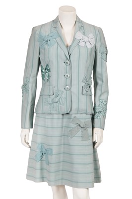 Lot 182 - A Moschino by Rosella Jardini embroidered light blue cotton blend ensemble, Spring-Summer 2003