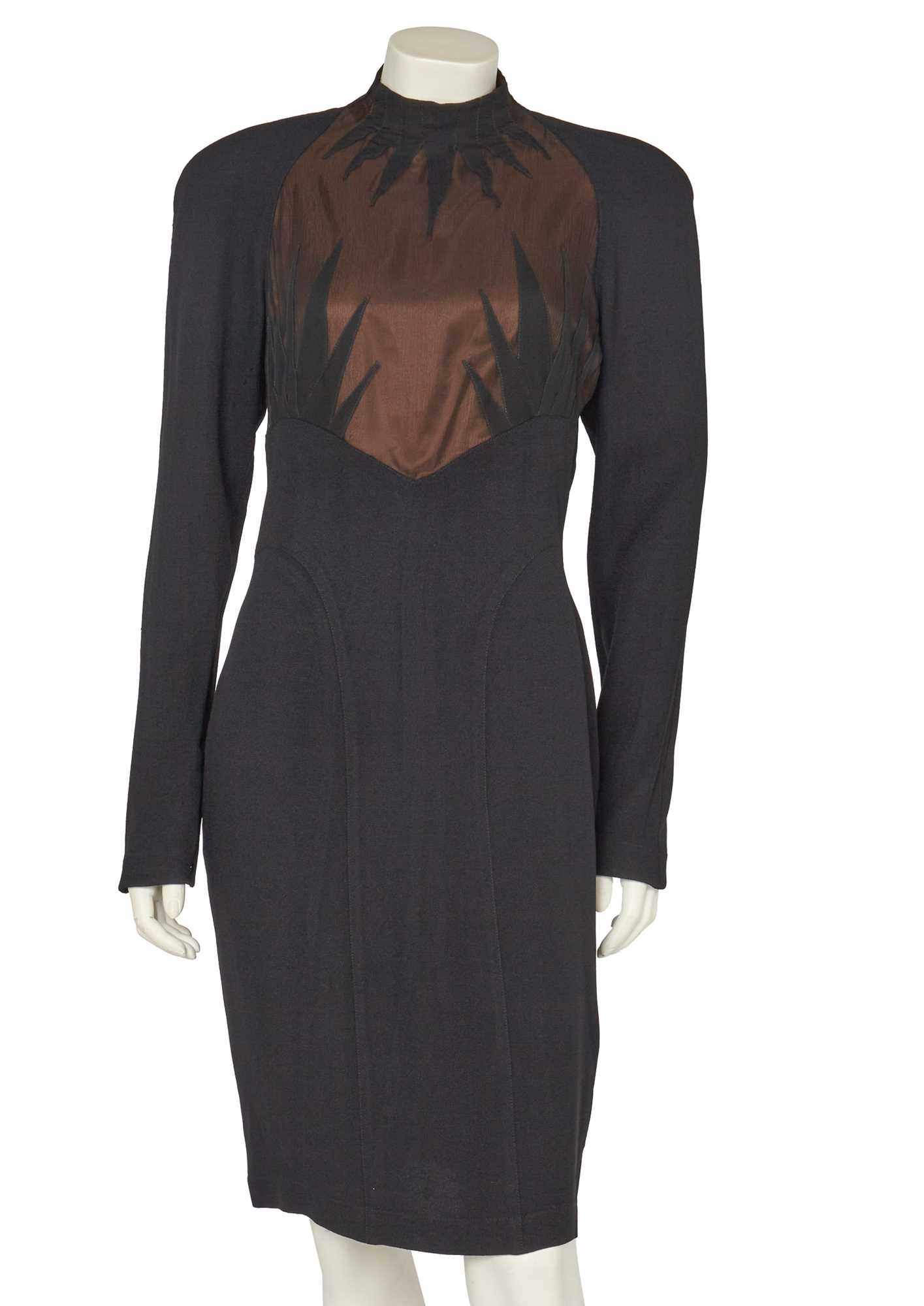 Lot 407 - A Thierry Mugler black crêpe and chiffon cocktail dress, circa 1990