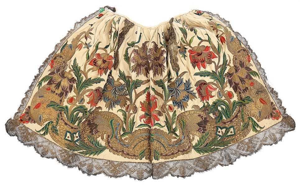 Lot 108 - A fine embroidered decorative apron panel,...