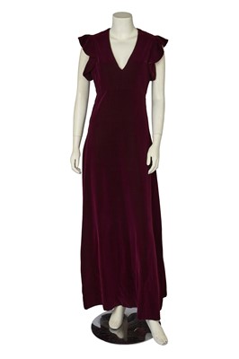 Lot 567 - A Christian Dior London by Jorn Langberg wine velvet maxi dress, early 1970s