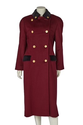 Lot 519 - A Christian Dior by Marc Bohan wine wool and velvet coat, 1980s