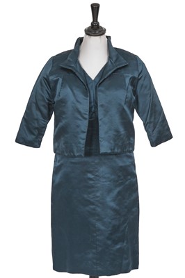 Lot 614 - A Christian Dior New York petrol-blue satin cocktail ensemble, 1960s