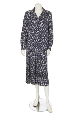 Lot 566 - A Christian Dior London printed wool crêpe summer ensemble, 1970s