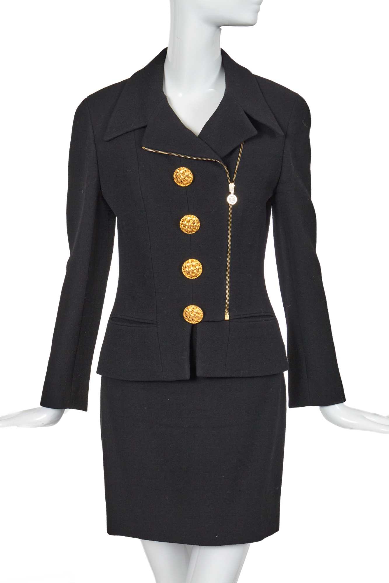 Lot 41 - A Chanel by Karl Lagerfeld black wool suit, Autumn-Winter 1992-93