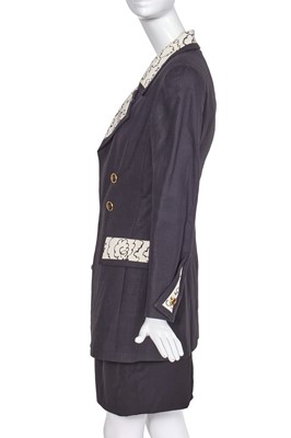 Lot 39 - A Chanel by Karl Lagerfeld printed silk and black wool ensemble, Spring-Summer 1993