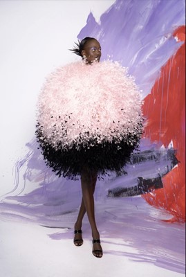 Lot 86 - A Michael Halpern black and pink feathered 'orb' dress, Spring-Summer 2021