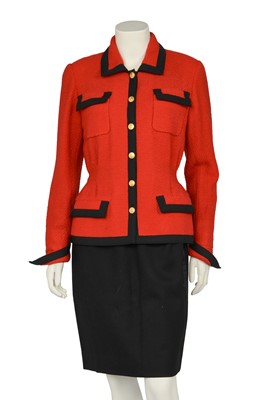 Lot 46 - A Chanel by Karl Lagerfeld red bouclé wool jacket, circa 1989