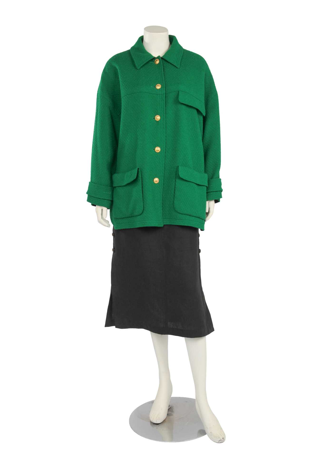 Lot 53 - A Chanel by Karl Lagerfeld green wool bouclé coat, late 1980s