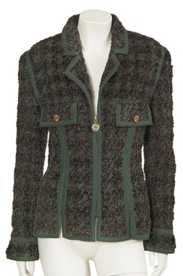 Lot 40 - A Chanel by Karl Lagerfeld green and maroon fantasy tweed jacket, Autumn-Winter 1991-92