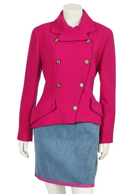 Lot 36 - A Chanel by Karl Lagerfeld pink wool and denim ensemble, Autumn-Winter 1991-92
