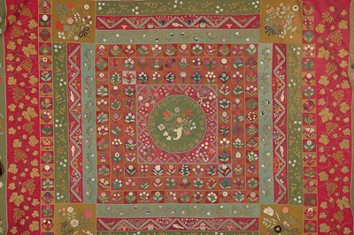 Lot 146 - A good wool patchworked coverlet, English,...