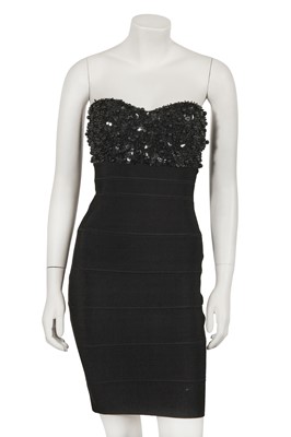Lot 211 - An Hervé Léger embellished black jersey bandage dress, 2000s