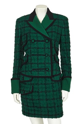 Lot 300 - A Gianni Versace green and black bouclé suit, Autumn-Winter 1993-94
