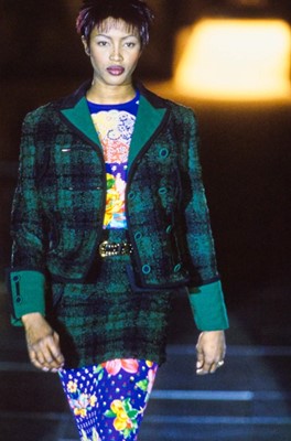 Lot 300 - A Gianni Versace green and black bouclé suit, Autumn-Winter 1993-94